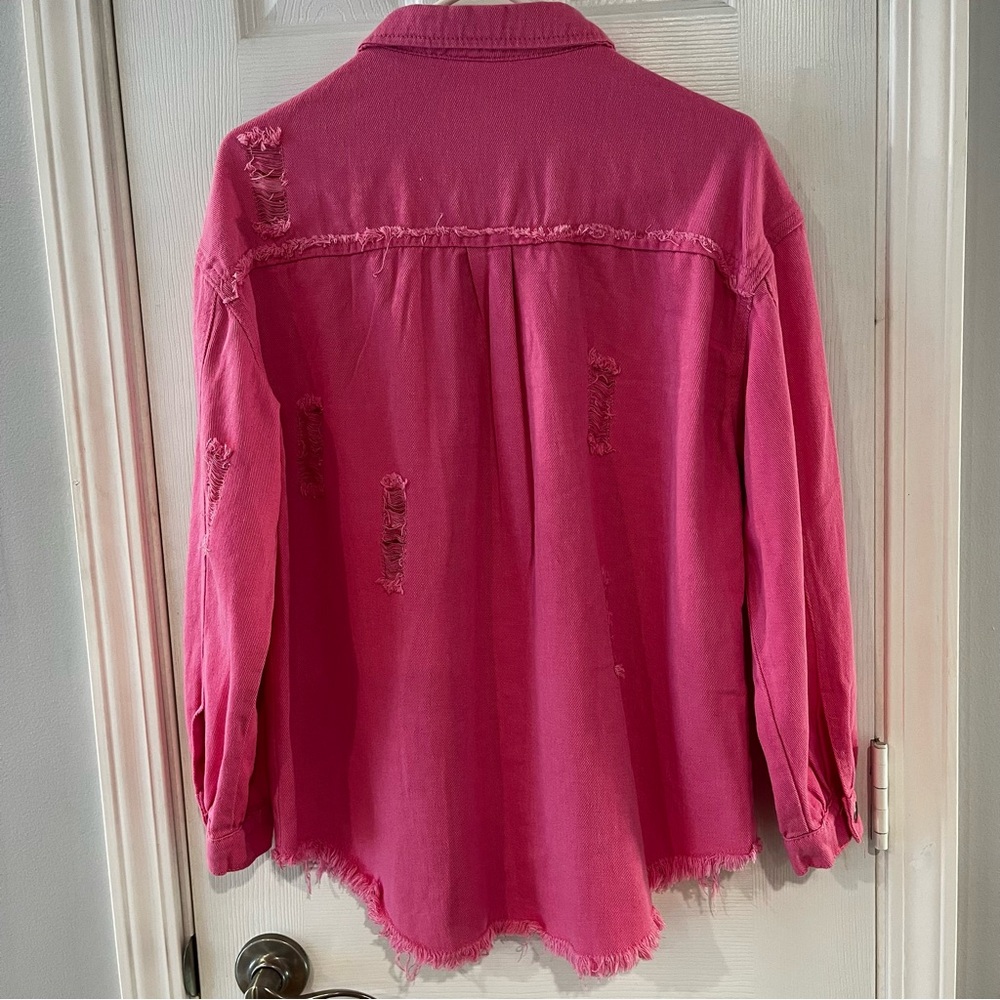 Denim Pink Women's Ripped
Distressed Jacket Drop Shoulder Small Oversized NWOT - Picture 5 of 9